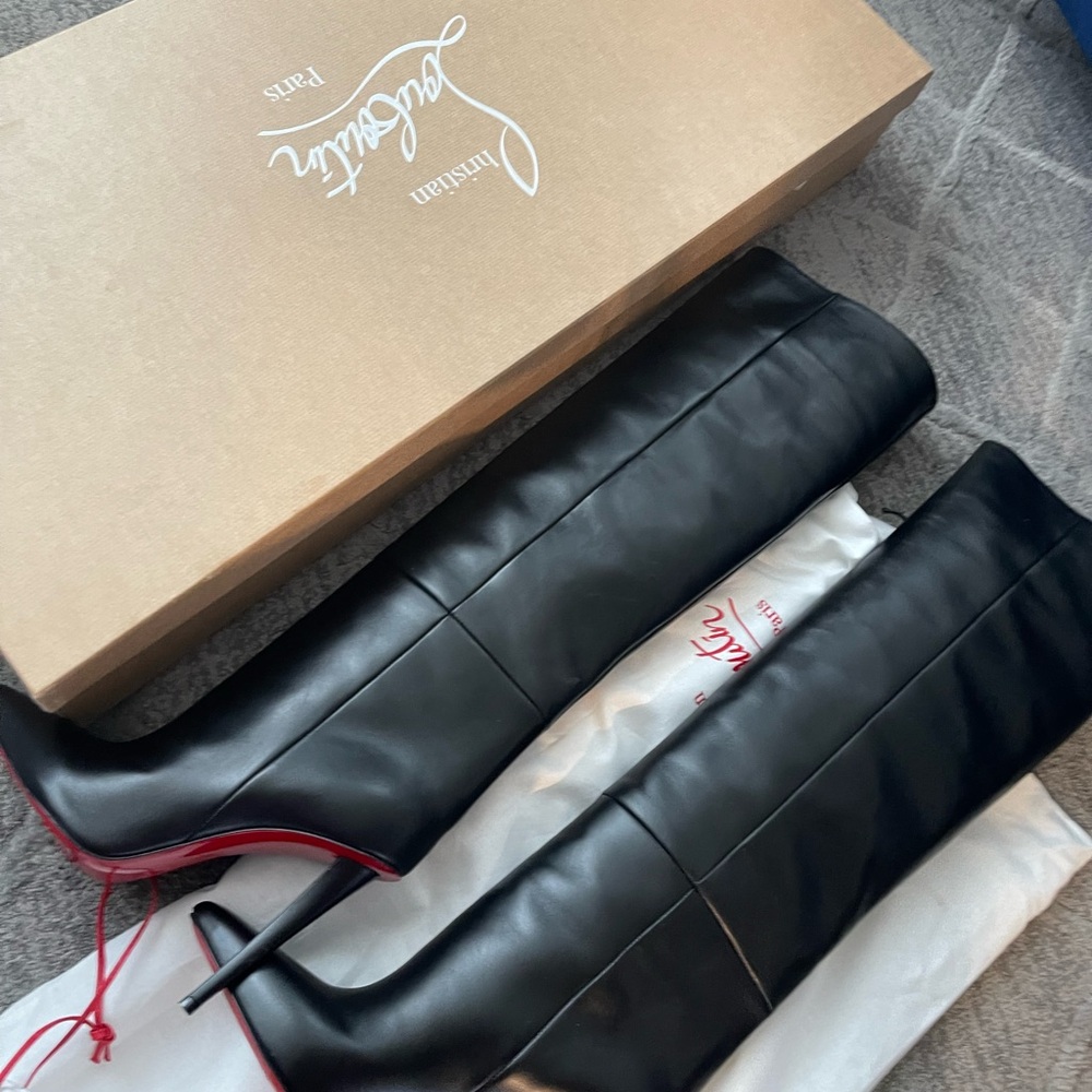 christian louboutin red bottom heels, size 9.5, colors red and black, 3 inches